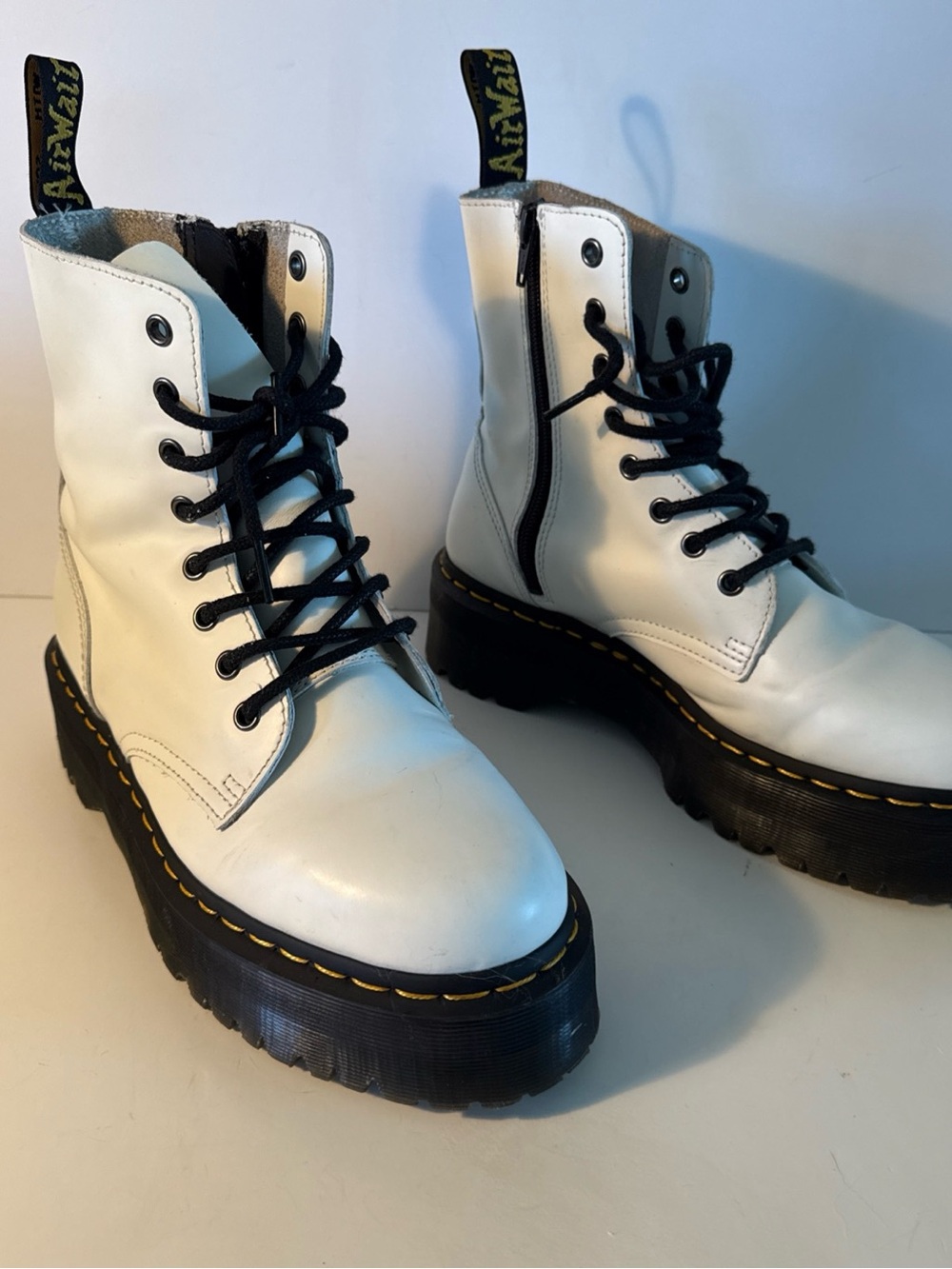 Dr. Martens Jadon smooth white Platform Combat Boots with Black Laces